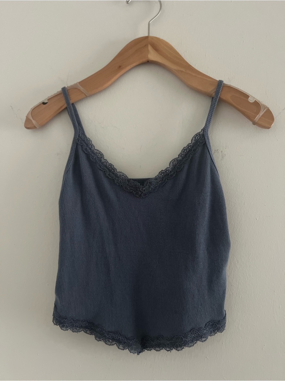 Dusty Blue Lace Trim Ribbed Cami Tank Sz S
